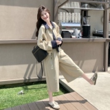 复古休闲浅卡其色工装夹克外套裤子套装女2026秋季时尚减龄两件套，女装套装/套裙，2C159