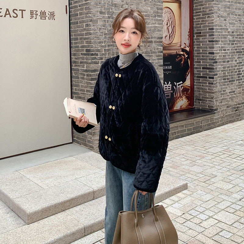 小香风金丝绒黑色棉衣棉服女冬季2025新款流行爆款巨好看加厚外套,女装棉衣/棉服,2C277