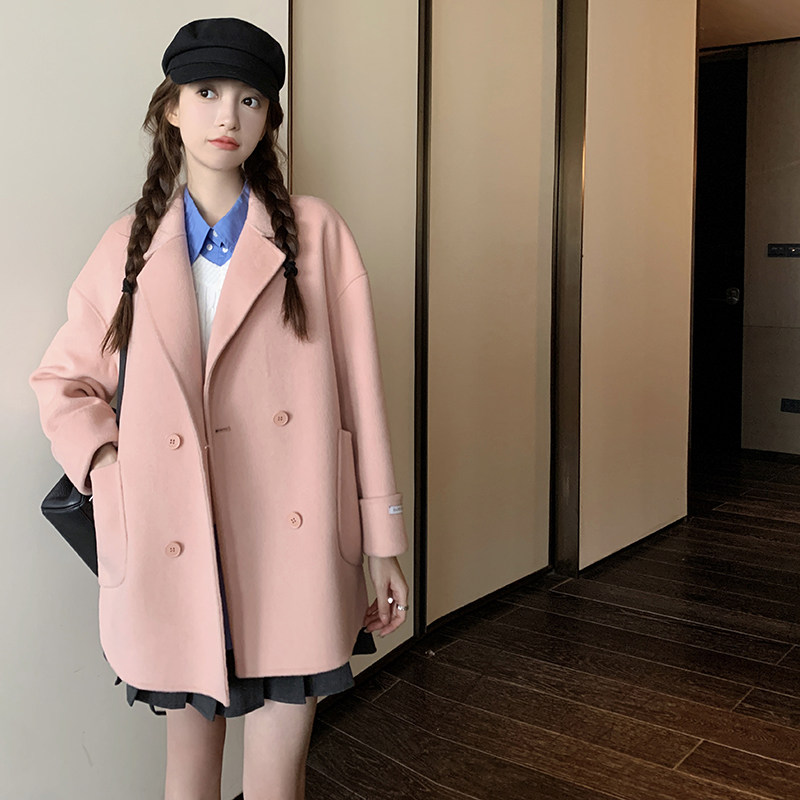 【】少女粉短款粉色毛呢双排扣外套2C373-D0917-P155-K238,女装毛呢外套,2C373