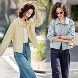 2026春季新款现货翻领高级感时髦干练休闲短款宽松皮衣小外套，女装短外套，英标秀（1C119）