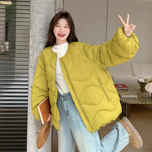 新款韩版泡芙羽绒服女中长款圆领加厚宽松显瘦不臃肿保暖90绒外套图片