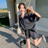 烫钻镂空灰色薄款西装套装女夏短裤两件套小个子气质女神范流行，女装套装/套裙，2C098