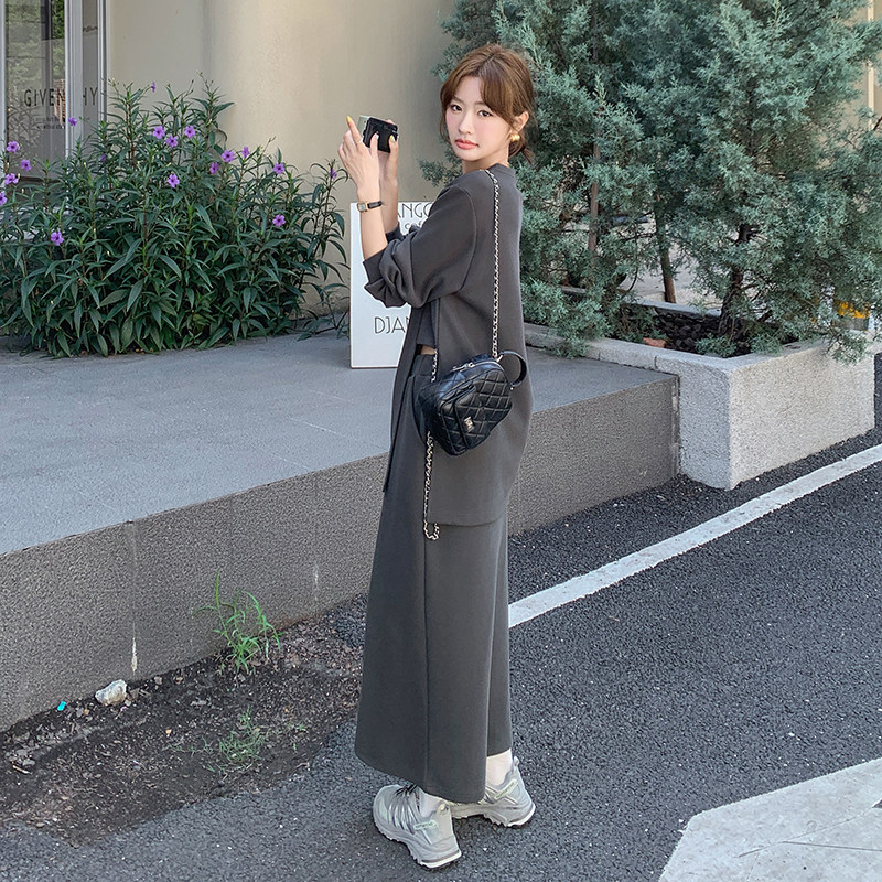 ootd穿搭休闲运动卫衣套装女春秋2025超火好看减龄慵懒长裙两件套,女装套装/套裙,2C203