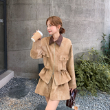 咖色翻领外套短裤两件套女2025年秋季新款时尚小个子巨好看套装裙，女装套装/套裙，2C219