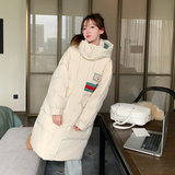 新款冬季90白鸭绒中长款韩版拼色连帽米白羽绒服P310K469，女装羽绒服，2C311