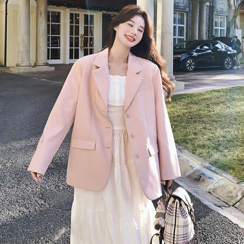 大货已出2026春款小众设计感后开叉粉色西装88076-P130K188,女装西装,2C069