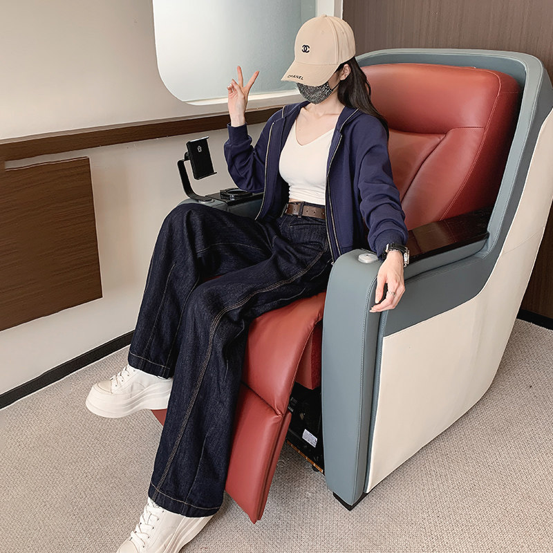 女秋新款时尚修身卫衣阔腿牛仔裤套装,女装套装/套裙,2C310