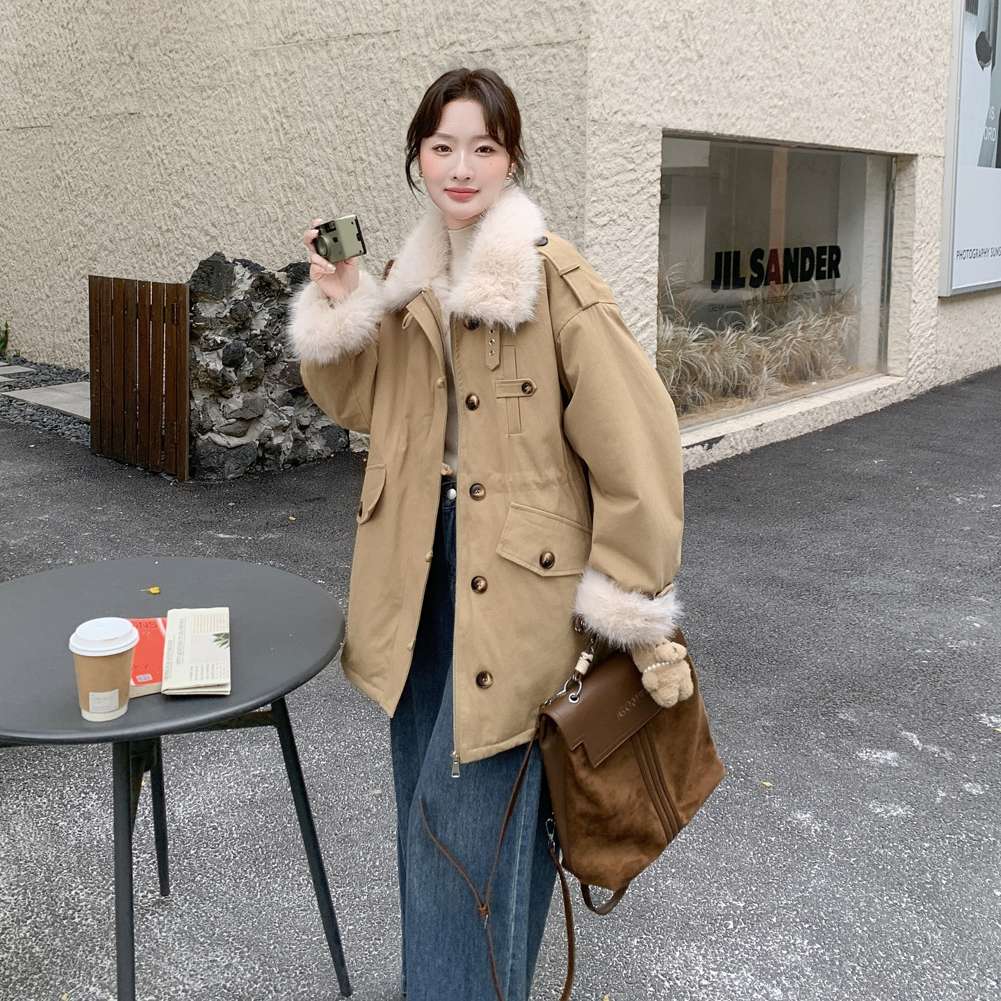 复古毛绒领派克服女冬季设计感美式加厚毛毛气质保暖工装棉服外套,女装派克服,2C166