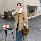 复古毛绒领派克服女冬季设计感美式加厚毛毛气质保暖工装棉服外套，女装派克服，2C166