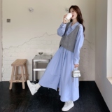 现货新款条纹衬衫长裙+毛线背心两件套25076P155K238，女装套装/套裙，2D035