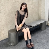 咖色针织打底衫皮背心连衣裙两件套女秋季2025新款小个子流行爆款，女装套装/套裙，2C135