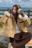【】新标90绒羊羔毛拼接短款派克羽绒服2C227/3328/P275K398，女装羽绒服，2C227