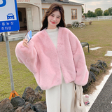 粉色甜美皮毛一体羊羔毛外套女秋冬多巴胺独特超好看加厚棉服超火，女装棉衣/棉服，2D078