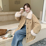复古毛绒领派克服女冬季设计感美式加厚毛毛气质保暖工装棉服外套，女装派克服，2C166