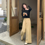 慵懒风一字领露肩t恤套装女2025春秋独特超好看高腰阔腿裤两件套，女装套装/套裙，2D078