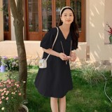 现货主推款！花瓣领减龄显瘦肌理感少女连衣裙配挂件2311P115K168，女装连衣裙，2C029