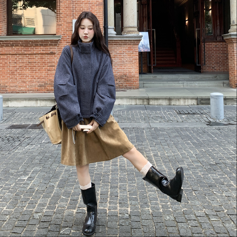 休闲宽松蓝色毛呢外套女秋冬2025新款小个子独特漂亮流行爆款大衣,女装毛呢外套,2C159