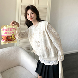 新品法式蕾丝打底衫+蝴蝶结毛衣马甲两件套5860-P125-K178，女装针织衫/毛衣，2C159