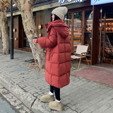 新款红色连帽羽绒服女冬2025新款韩系高级感中长款厚外套，女装羽绒服，2C177