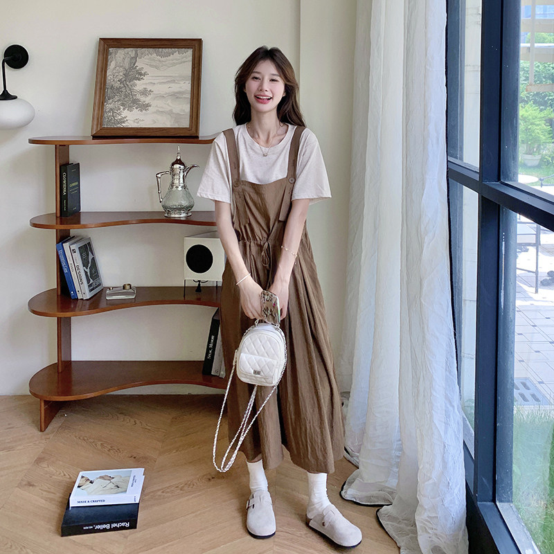 时尚套装女夏季休闲洋气减龄显瘦短袖T恤背带阔腿裤两件套,女装套装/套裙,2C166