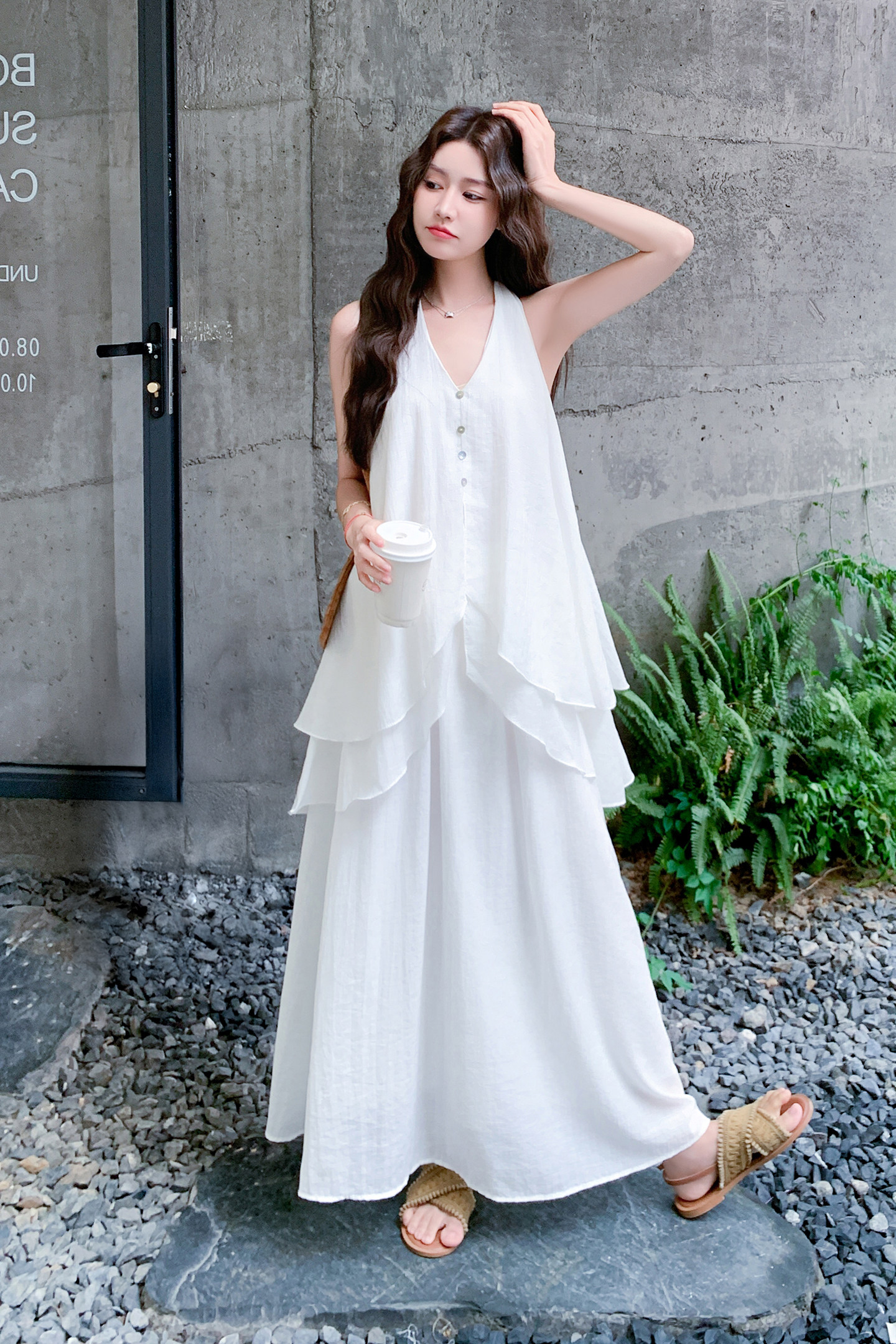 2025新款夏装宽松透气花瓣边吊带两件套减龄套装2571-P165控228,女装套装/套裙,2D009
