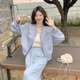 【现货】2C301-8657蓝色上衣+时尚拖地裤两件套P185-K268，女装套装/套裙，2C301