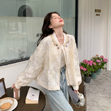 杏色蕾丝刺绣短款外套女2025秋季新款独特设计感超好看小个子上衣，女装短外套，2C285