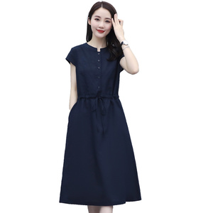 连衣裙时尚潮流舒适短袖夏季中长款纯色优雅，女装连衣裙，幸运星图片