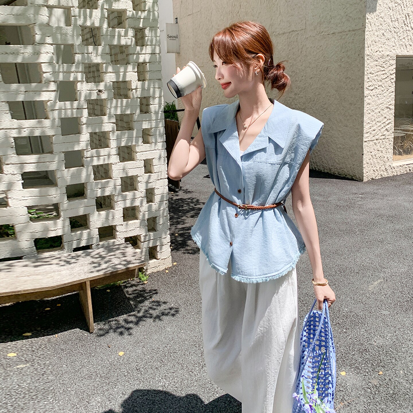 气质慵懒风韩系阔腿裤两件套2025夏季高级感简约翻领衬衫淡人套装图片