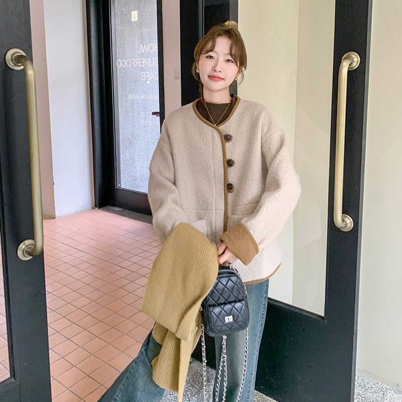 皮毛一体小香风羊羔绒外套女2025新款秋冬小个子加厚短款毛毛棉服,女装短外套,2C225