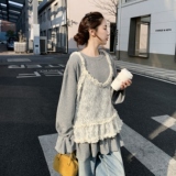 新品【已做货】针织打底叠穿蕾丝真两件套P155K258，女装卫衣/绒衫，2C321
