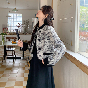 新中式盘扣上衣套装裙女2025春季新款水墨画外套吊带裙国风两件套图片