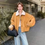 羊羔毛领黄色工装派克服女冬季2025新款短款棉服小个子流行超火，女装棉衣/棉服，2C159