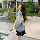 流行印花拼接牛仔外套女2025春秋新款新中式风复古休闲上衣，女装短外套，2C177