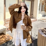 高级感美式刺绣休闲女春秋韩版百搭翻领宽松小个子夹克短外套潮，女装短外套，2C166