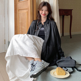 高级感美式慵懒chic黑色皮衣外套女春秋超火好看炸街机车夹克上衣，女装皮衣，2D143