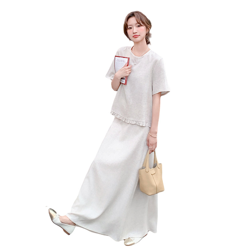 韩系小个子高级感套装女2025夏季新款轻熟风短袖上衣半身裙两件套,女装套装/套裙,2C233