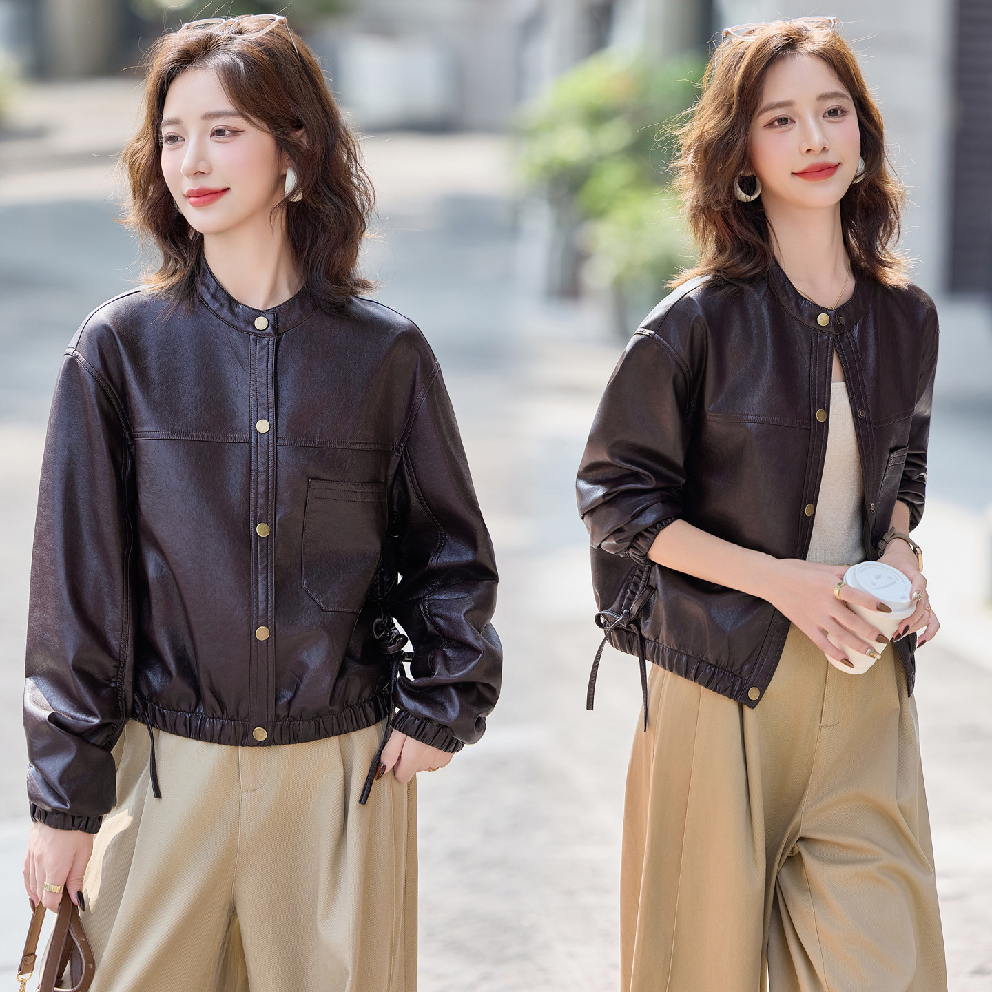 新品现货潮流时尚皮衣外套女短款机车服1C115-8108-P125-K228,女装皮衣,吾爱衣