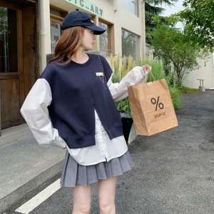 学院风假两件卫衣女2025秋季新款韩版减龄设计感小众宽松长袖上衣图片