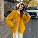 多巴胺亮黄色水貂绒仿皮草外套女冬皮毛一体2C353/8661/P160/K238，女装短外套，2C353