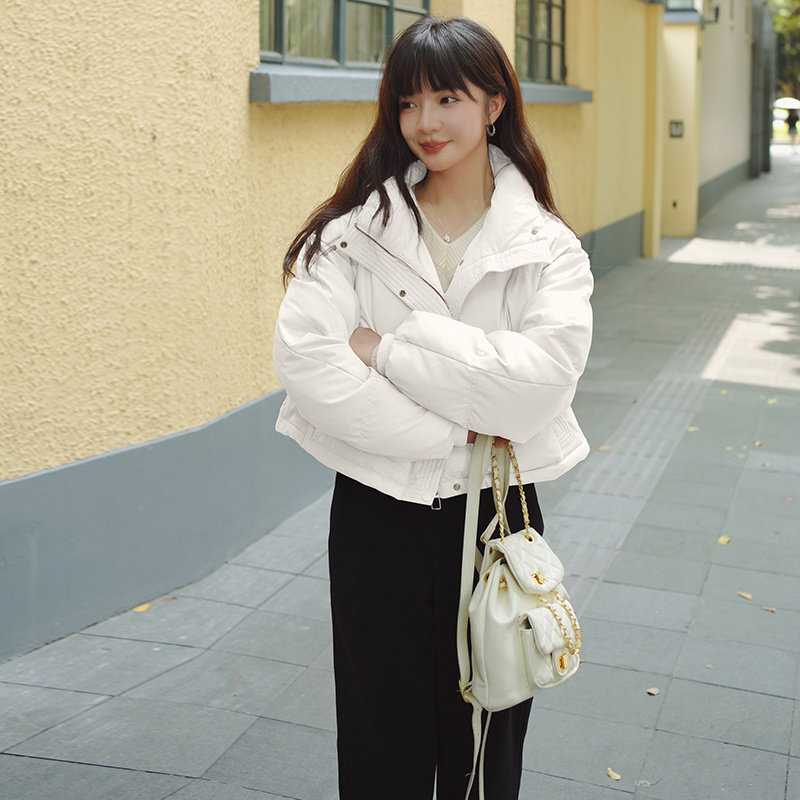 韩版PU皮小个子立领羽绒服短款白鸭绒外套2025年新款L207P200K299,女装羽绒服,2C220