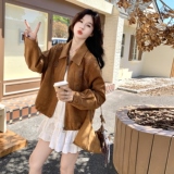高级感美式刺绣休闲女春秋韩版百搭翻领宽松小个子夹克短外套潮，女装短外套，2C166