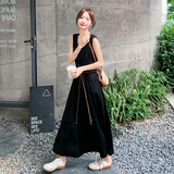 黑色无袖连衣裙女夏2025新款赫本风气质清冷感度假风长裙背心裙，女装连衣裙，2C125