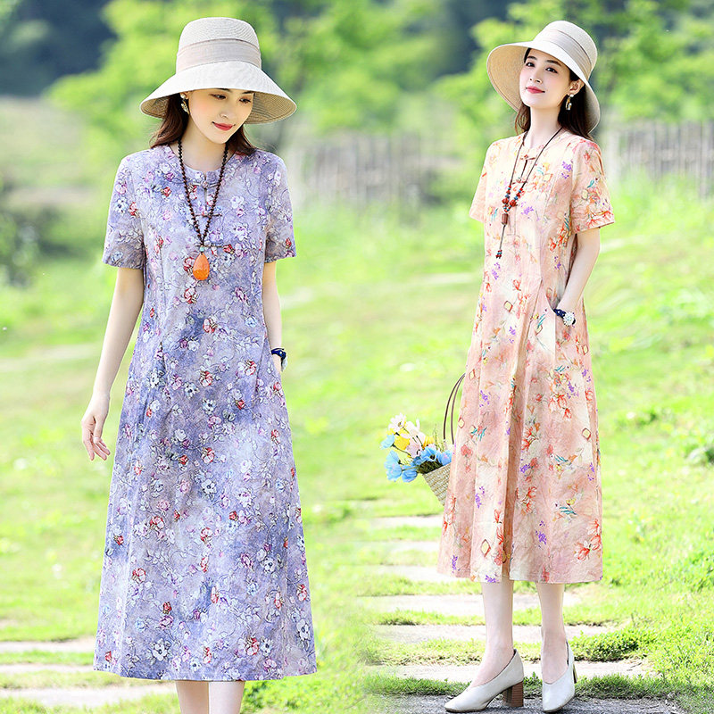 棉麻新款连衣裙2025年宽松休闲洋气妈妈连衣裙，女装连衣裙，新感觉图片