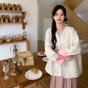 新中式印花国风外套女春季2025新款撞色减龄气质宽松百搭绝美上衣图片