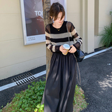 【现货】秋装一整套条纹针织衫吊带连衣裙两件套6008黑白P135K198，女装连衣裙，2C166