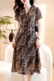 热卖！吾爱衣2313款印花连衣裙女复古时尚中长款妈妈裙子，女装连衣裙，吾爱衣