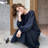 藏青色休闲连衣裙女2025春季新款今年流行爆款小个子漂亮超火长裙，女装连衣裙，2C016