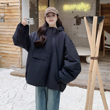 双拉链设计感黑色连帽羽绒服女2025年冬新款百搭休闲宽松显瘦外套，女装羽绒服，2C327