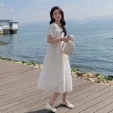 白色小众设计感蕾丝连衣裙女2023夏季新款法式温柔风高级感提花裙，女装连衣裙，2C010